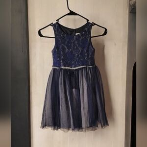 Girl's 6X Navy/Silver Tulle Bottom dress